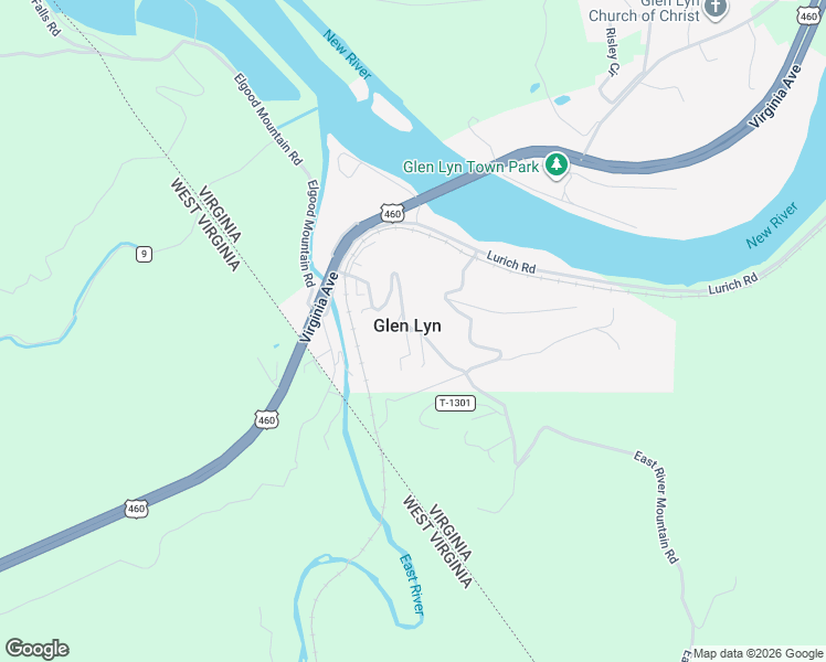 map of restaurants, bars, coffee shops, grocery stores, and more near East River Mountain Road in Glen Lyn