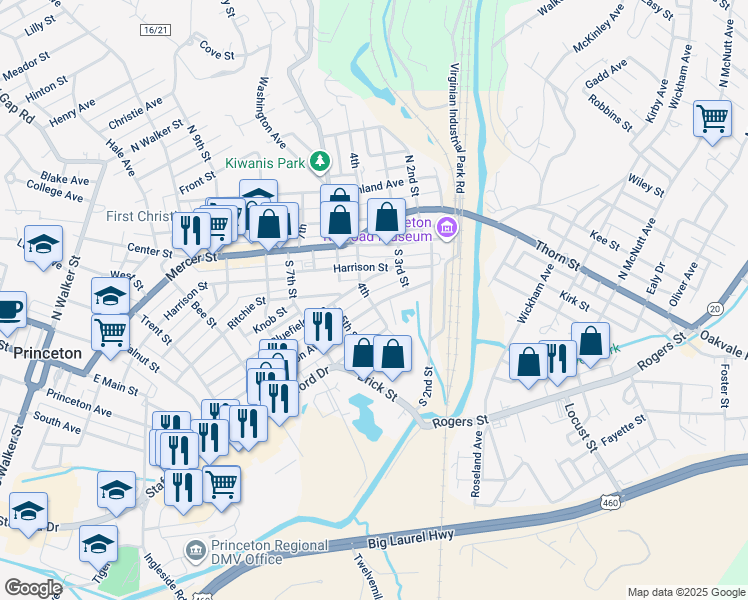 map of restaurants, bars, coffee shops, grocery stores, and more near 324 N 4th St in Princeton