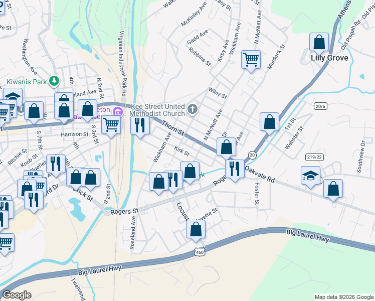 map of restaurants, bars, coffee shops, grocery stores, and more near 407 Kirk St in Princeton