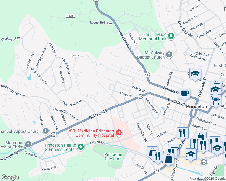 map of restaurants, bars, coffee shops, grocery stores, and more near 210 Elmer Street in Princeton
