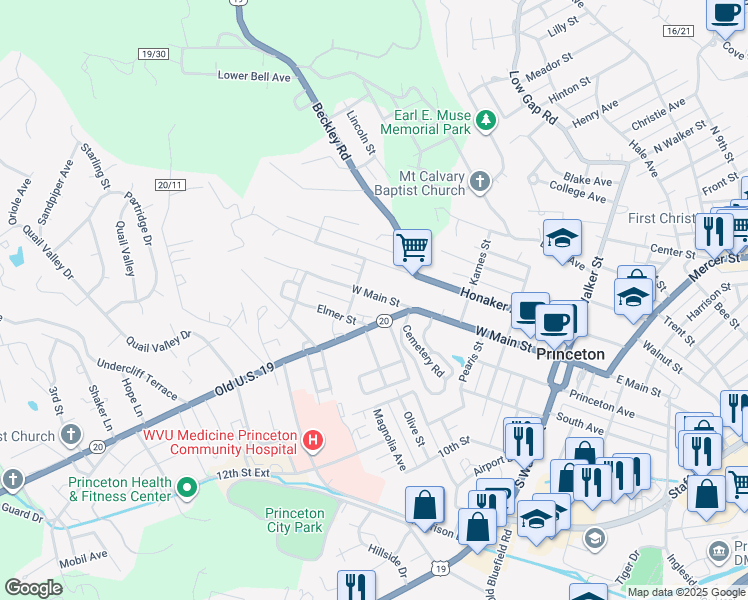 map of restaurants, bars, coffee shops, grocery stores, and more near 2011 West Main Street in Princeton