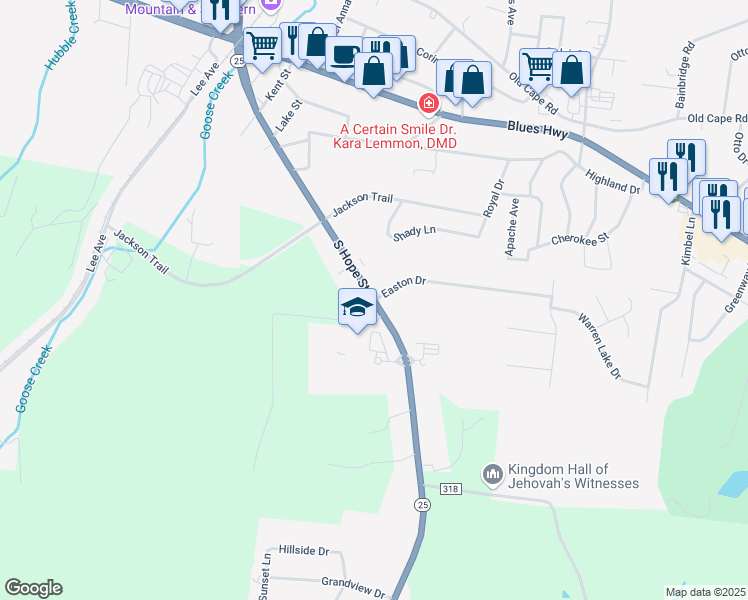 map of restaurants, bars, coffee shops, grocery stores, and more near 1576 South Hope Street in Jackson