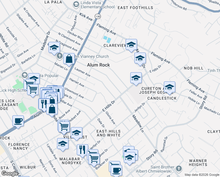 map of restaurants, bars, coffee shops, grocery stores, and more near 231 Laumer Avenue in San Jose