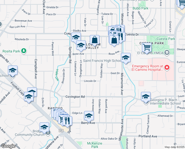 map of restaurants, bars, coffee shops, grocery stores, and more near 1887 Walnut Drive in Mountain View