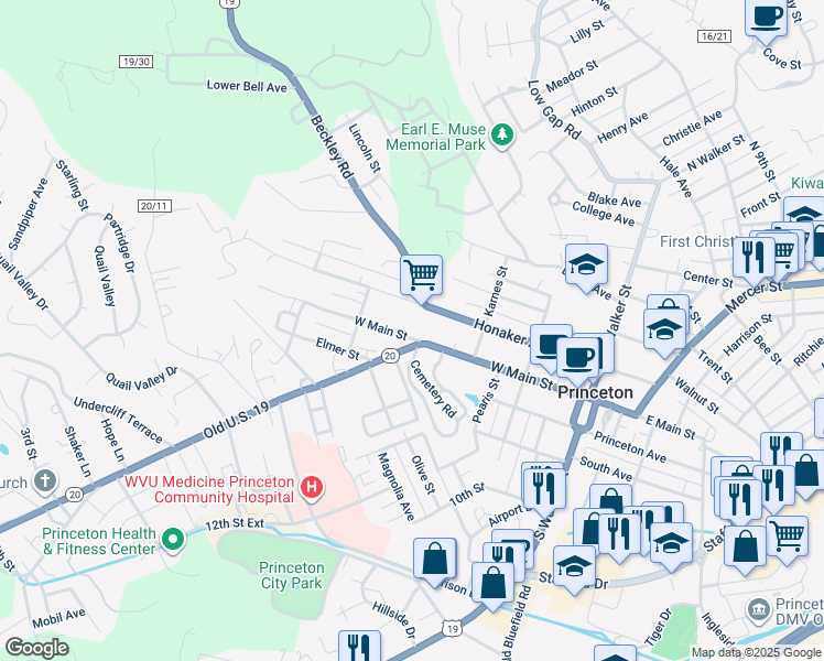 map of restaurants, bars, coffee shops, grocery stores, and more near 2000 West Main Street in Princeton