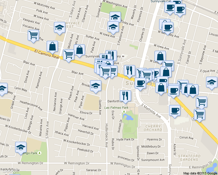 map of restaurants, bars, coffee shops, grocery stores, and more near 716 Hollenbeck Avenue in Sunnyvale