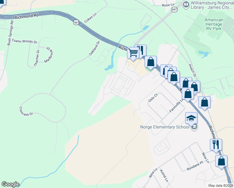 map of restaurants, bars, coffee shops, grocery stores, and more near 4302 Sconce in Williamsburg