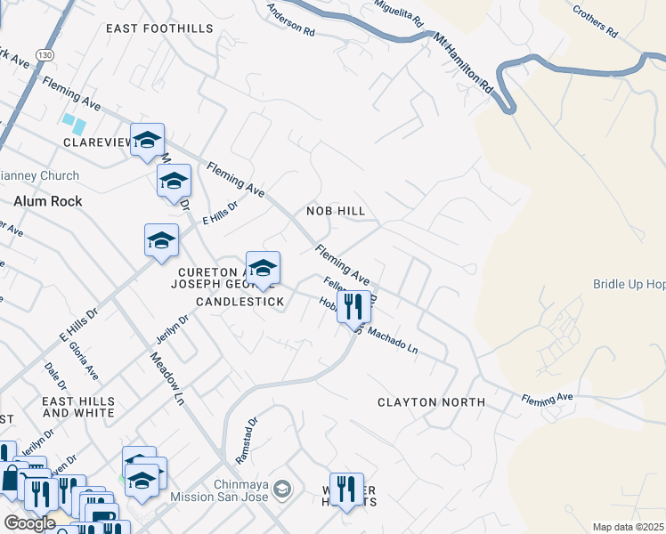 map of restaurants, bars, coffee shops, grocery stores, and more near 801 Fleming Avenue in San Jose