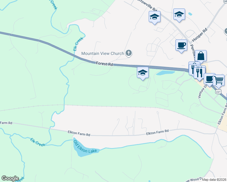 map of restaurants, bars, coffee shops, grocery stores, and more near 100 Ashwood Drive in Forest