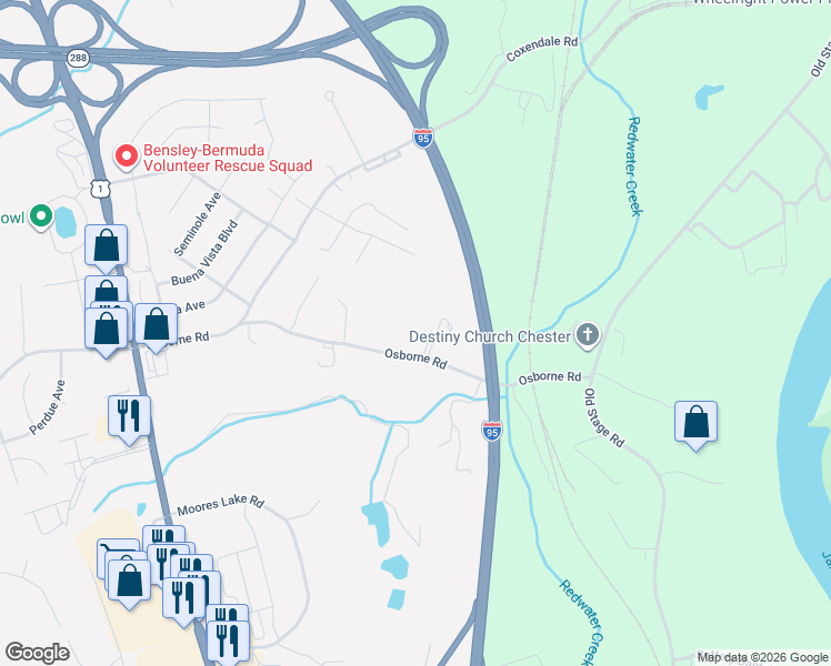 map of restaurants, bars, coffee shops, grocery stores, and more near 2026 Osborne Road in Chester