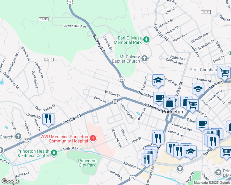 map of restaurants, bars, coffee shops, grocery stores, and more near 2011 West Main Street in Princeton