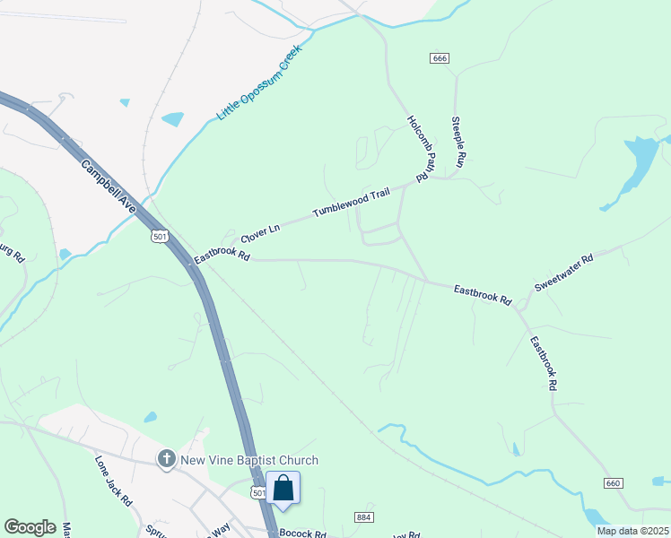 map of restaurants, bars, coffee shops, grocery stores, and more near 3410 Eastbrook Road in Lynchburg