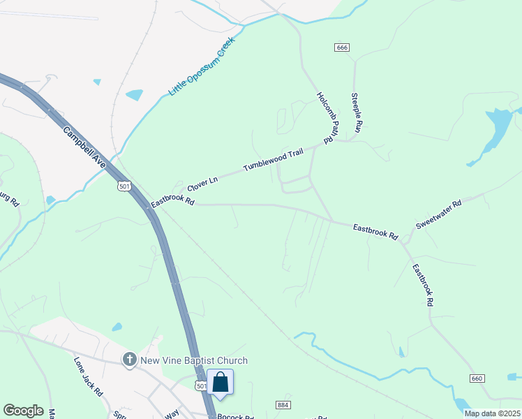 map of restaurants, bars, coffee shops, grocery stores, and more near 3410 Eastbrook Road in Lynchburg