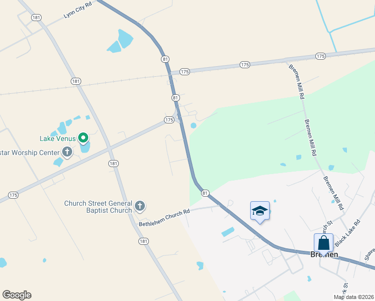 map of restaurants, bars, coffee shops, grocery stores, and more near Highway 81 in Bremen