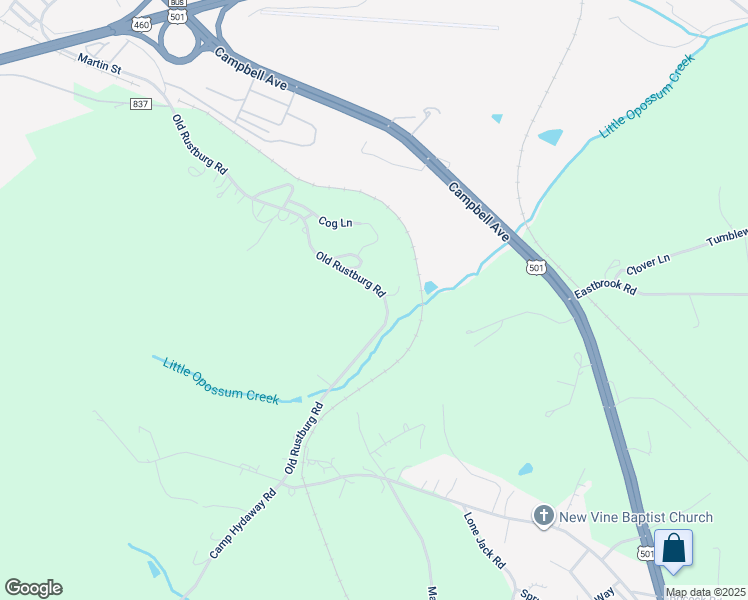 map of restaurants, bars, coffee shops, grocery stores, and more near 1720 Old Rustburg Road in Lynchburg
