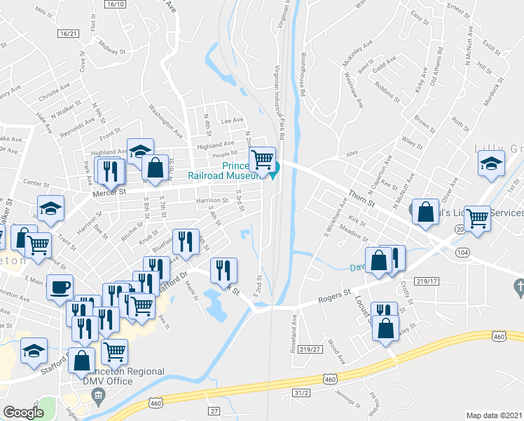map of restaurants, bars, coffee shops, grocery stores, and more near 103 Princeton Avenue in Princeton