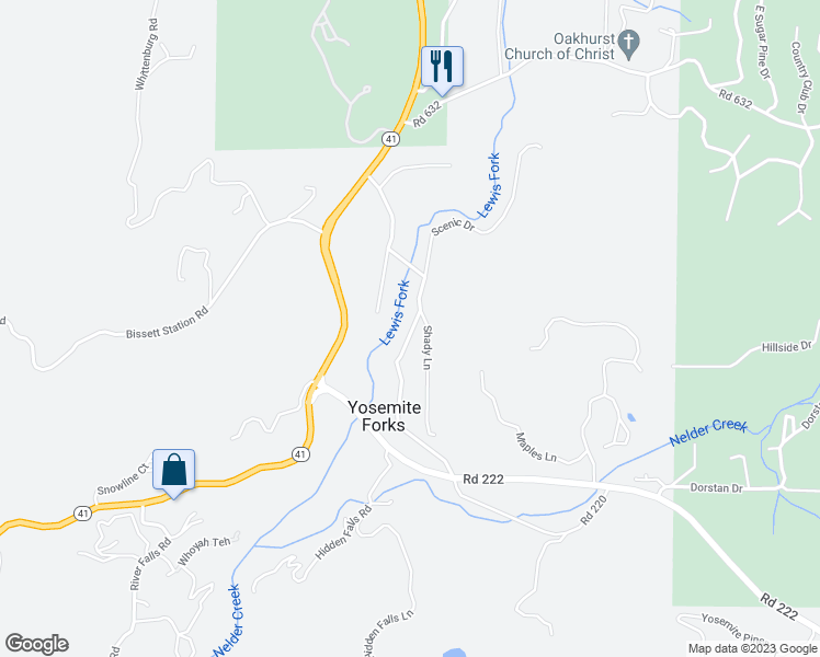 map of restaurants, bars, coffee shops, grocery stores, and more near in Oakhurst