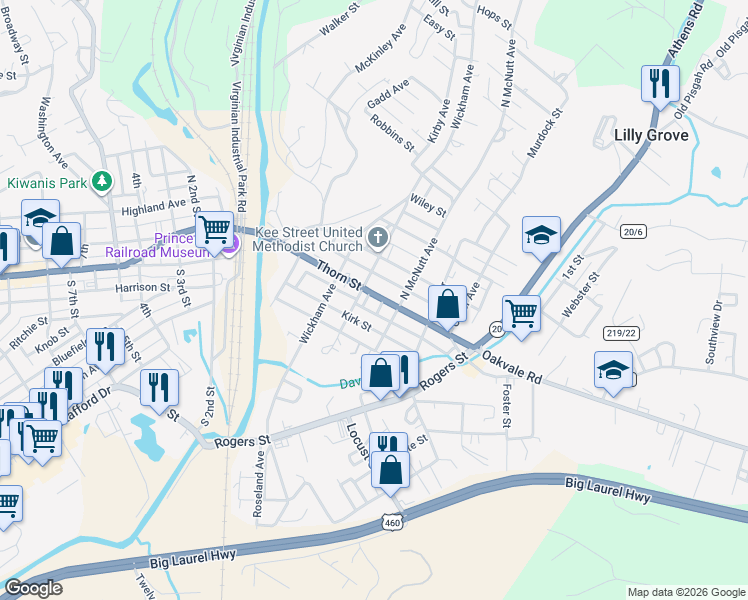 map of restaurants, bars, coffee shops, grocery stores, and more near 407 Kirk St in Princeton