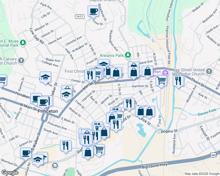 map of restaurants, bars, coffee shops, grocery stores, and more near 747 Mercer Street in Princeton