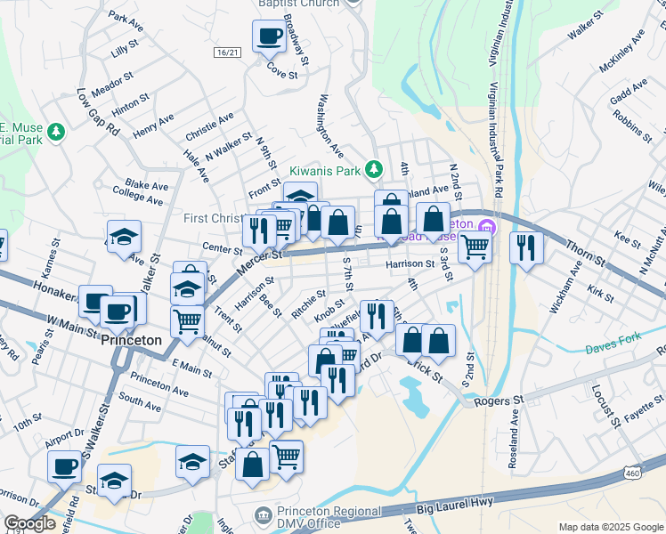 map of restaurants, bars, coffee shops, grocery stores, and more near 747 Mercer Street in Princeton