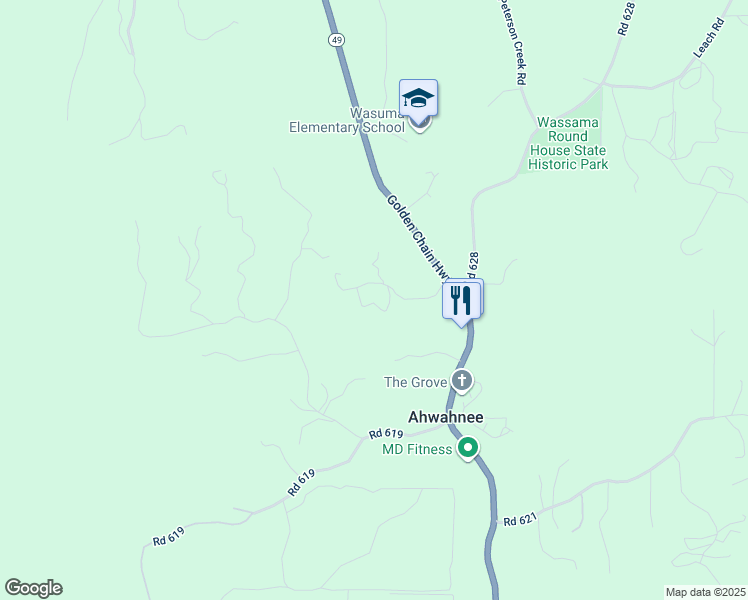 map of restaurants, bars, coffee shops, grocery stores, and more near 44800 Ahwahnee Acres Road in Ahwahnee