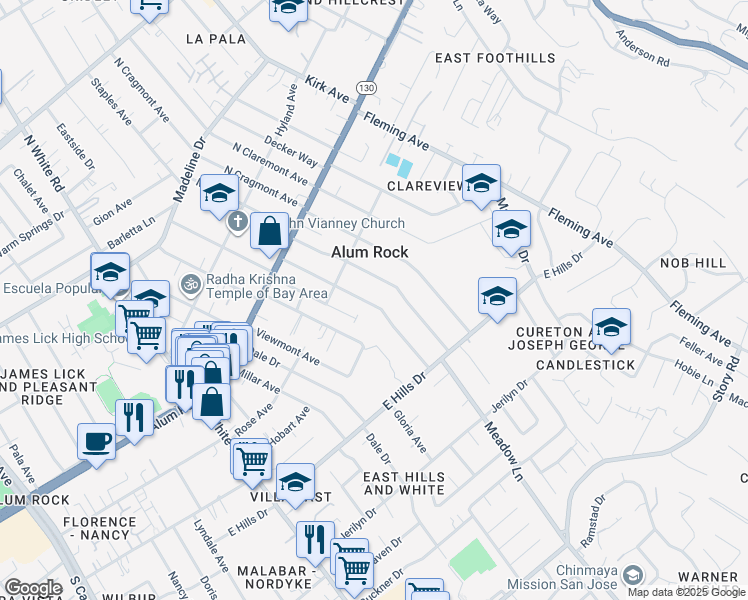 map of restaurants, bars, coffee shops, grocery stores, and more near 176 Laumer Avenue in San Jose