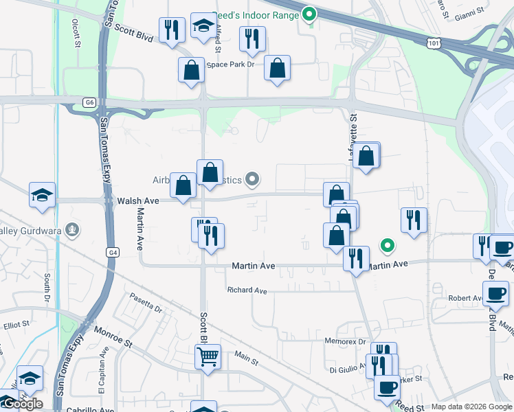 map of restaurants, bars, coffee shops, grocery stores, and more near 1508 Walsh Avenue in Dublin