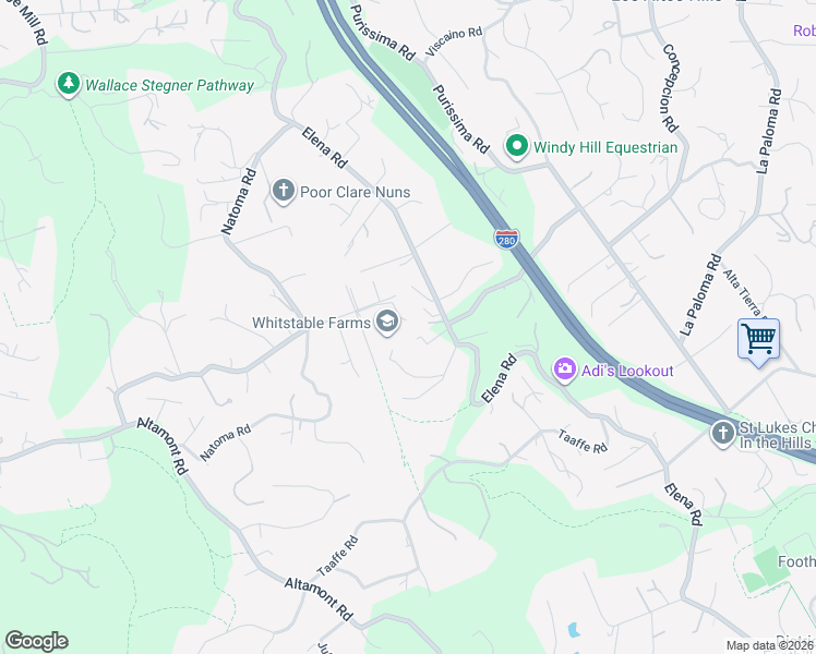 map of restaurants, bars, coffee shops, grocery stores, and more near 27856 Black Mountain Road in Los Altos Hills