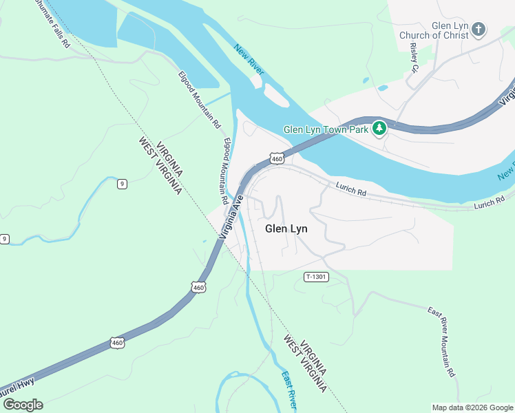 map of restaurants, bars, coffee shops, grocery stores, and more near East River Mountain Road in Glen Lyn