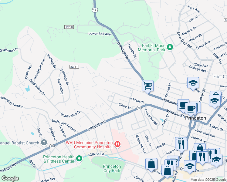map of restaurants, bars, coffee shops, grocery stores, and more near 4000 West Main Street in Princeton