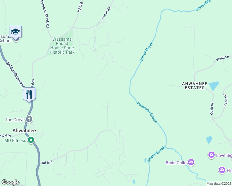 map of restaurants, bars, coffee shops, grocery stores, and more near 42661 Little Rock Way in Ahwahnee