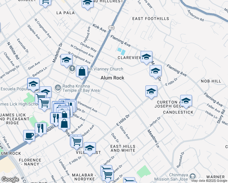 map of restaurants, bars, coffee shops, grocery stores, and more near 176 Laumer Avenue in San Jose