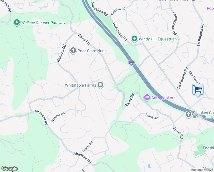 map of restaurants, bars, coffee shops, grocery stores, and more near 27856 Black Mountain Road in Los Altos Hills