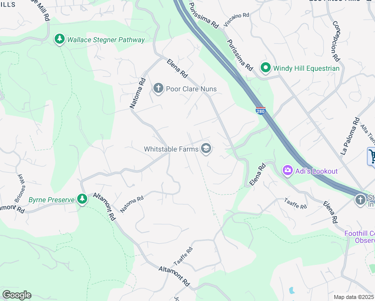 map of restaurants, bars, coffee shops, grocery stores, and more near 27696 Vogue Court in Los Altos Hills