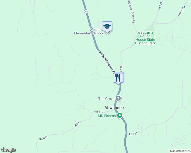 map of restaurants, bars, coffee shops, grocery stores, and more near 44800 Ahwahnee Acres Road in Ahwahnee