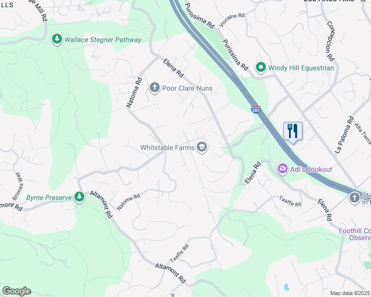 map of restaurants, bars, coffee shops, grocery stores, and more near 27696 Vogue Court in Los Altos Hills