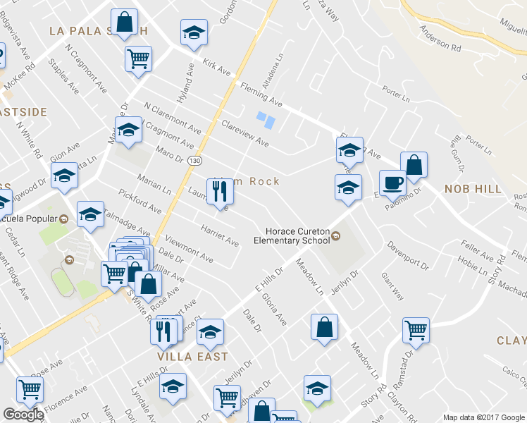 map of restaurants, bars, coffee shops, grocery stores, and more near 207 Sunnyslope Avenue in San Jose