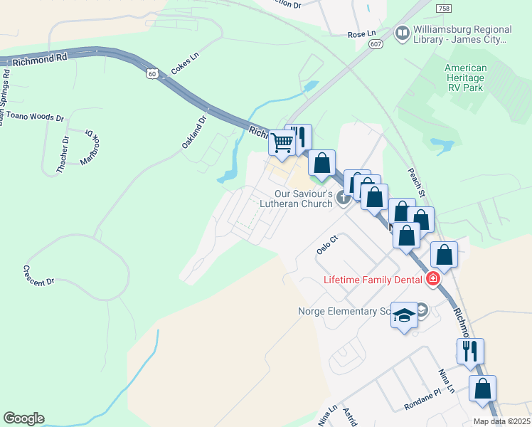 map of restaurants, bars, coffee shops, grocery stores, and more near 7524 Tealight in Williamsburg
