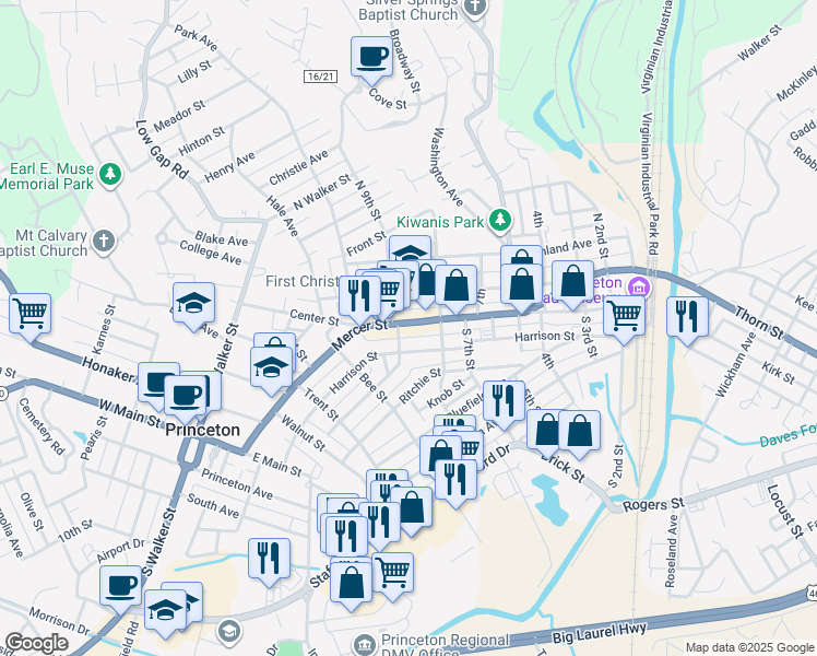 map of restaurants, bars, coffee shops, grocery stores, and more near 851 Mercer Street in Princeton