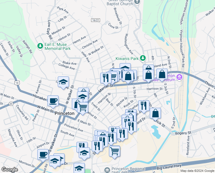 map of restaurants, bars, coffee shops, grocery stores, and more near 933 Mercer Street in Princeton