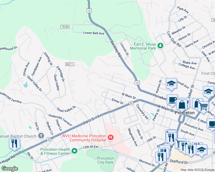 map of restaurants, bars, coffee shops, grocery stores, and more near 4000 W Main St in Princeton