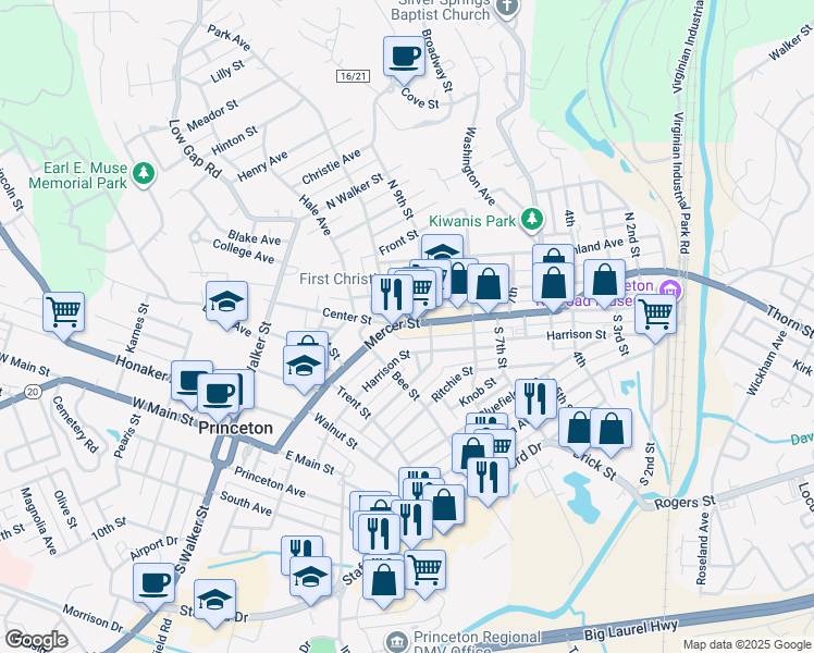map of restaurants, bars, coffee shops, grocery stores, and more near 933 Mercer Street in Princeton