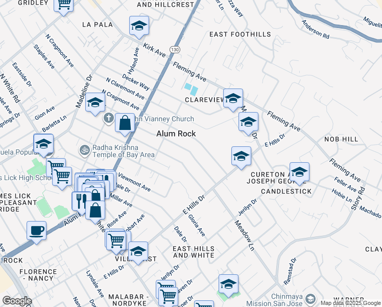 map of restaurants, bars, coffee shops, grocery stores, and more near 207 Sunnyslope Avenue in San Jose