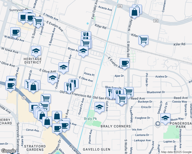 map of restaurants, bars, coffee shops, grocery stores, and more near 474 Hawthorn Avenue in Sunnyvale