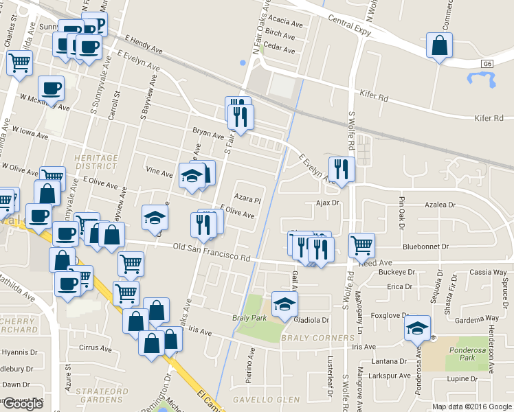 map of restaurants, bars, coffee shops, grocery stores, and more near 474 Hawthorn Avenue in Sunnyvale