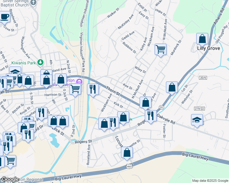 map of restaurants, bars, coffee shops, grocery stores, and more near 101-137 S Wickham Ave in Princeton