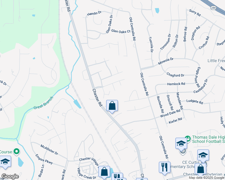 map of restaurants, bars, coffee shops, grocery stores, and more near 11106 Kentshire Lane in Chester