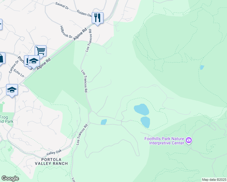 map of restaurants, bars, coffee shops, grocery stores, and more near 630 Los Trancos Road in Portola Valley