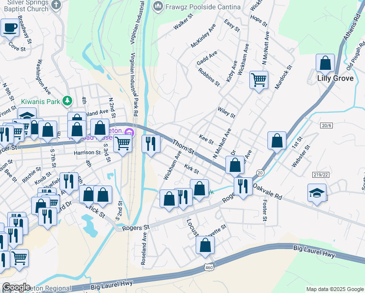map of restaurants, bars, coffee shops, grocery stores, and more near 101 South Wickham Avenue in Princeton