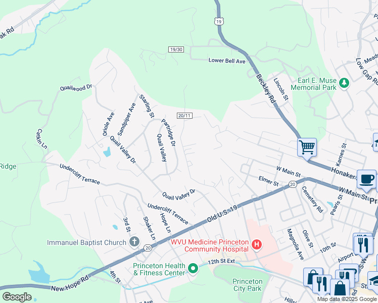 map of restaurants, bars, coffee shops, grocery stores, and more near 302-330 County Highway 20/11 in Princeton